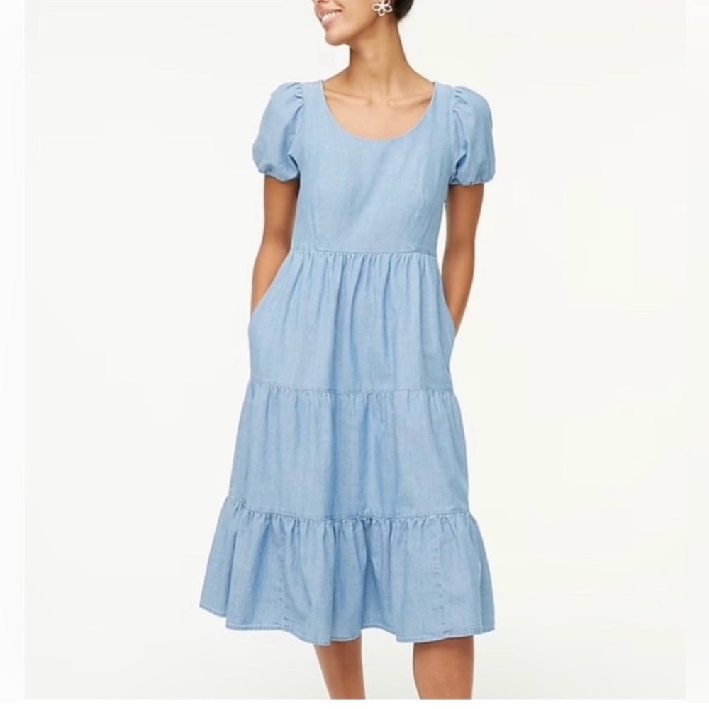 J. Crew Factory Denim Blue Puff Sleeve Midi Dress - Picture 7 of 7